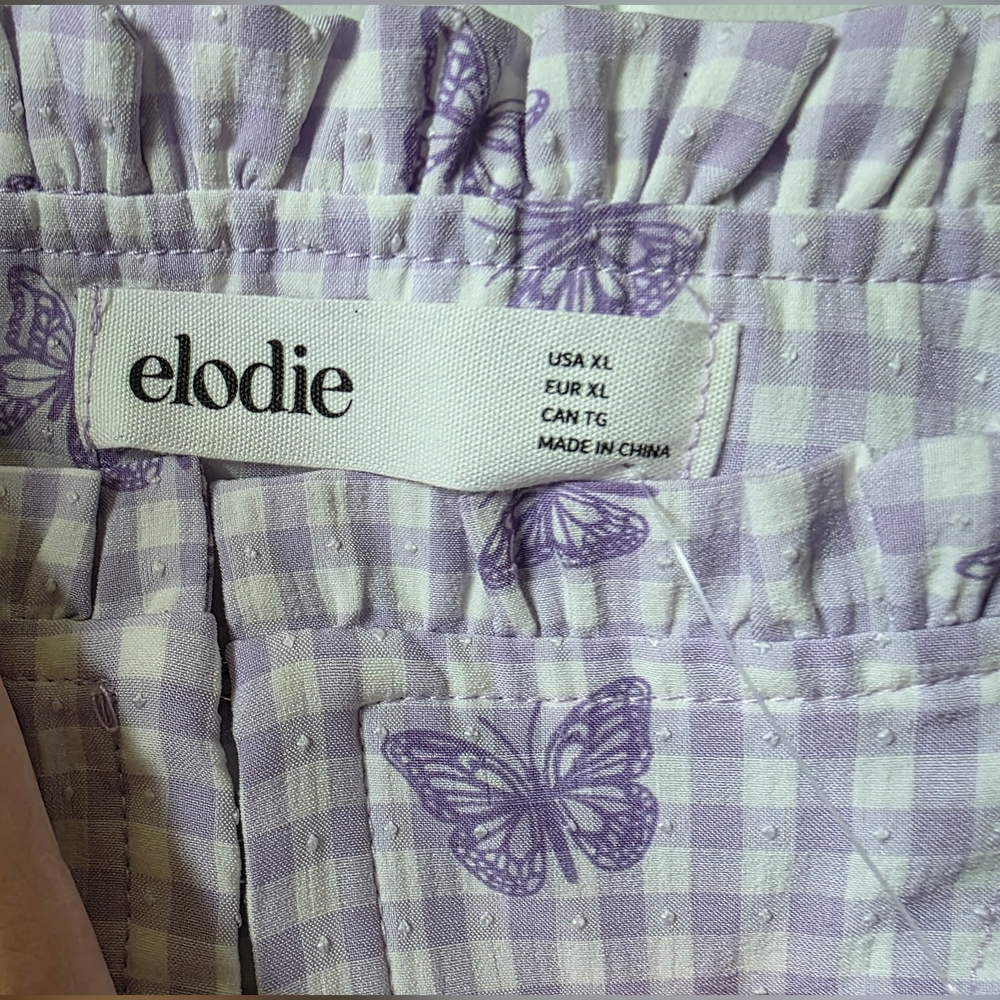 ELODIE Gingham Corset Cropped Top With Butterflis- Purple - XL - Picture 4 of 11
